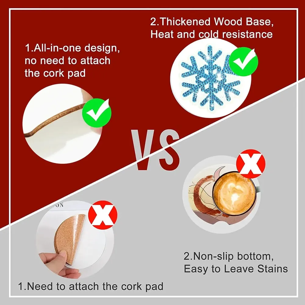 Weihnachts Diamantmalerei Untersetzer Set Schneeflockenmotiv Holz