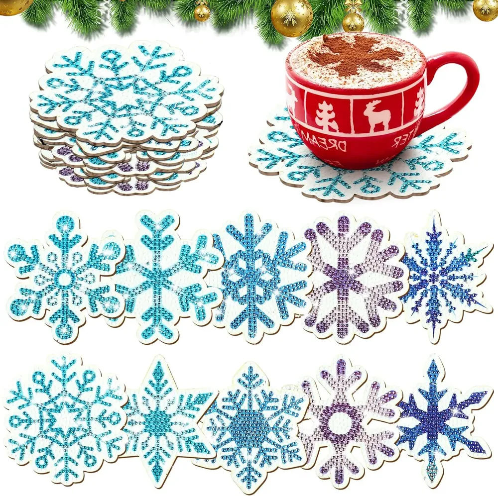 Weihnachts Diamantmalerei Untersetzer Set Schneeflockenmotiv Holz