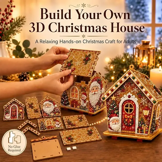 Weihnachtshaus Diamantmalerei Holz 3D Ornamente