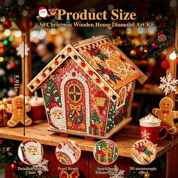 Weihnachtshaus Diamantmalerei Holz 3D Ornamente