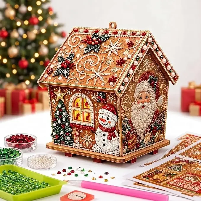 Weihnachtshaus Diamantmalerei Holz 3D Ornamente