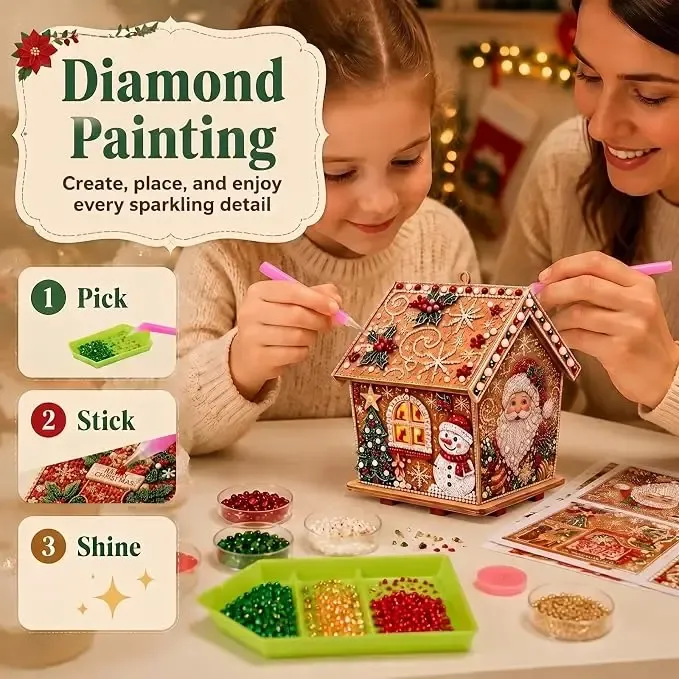 Weihnachtshaus Diamantmalerei Holz 3D Ornamente