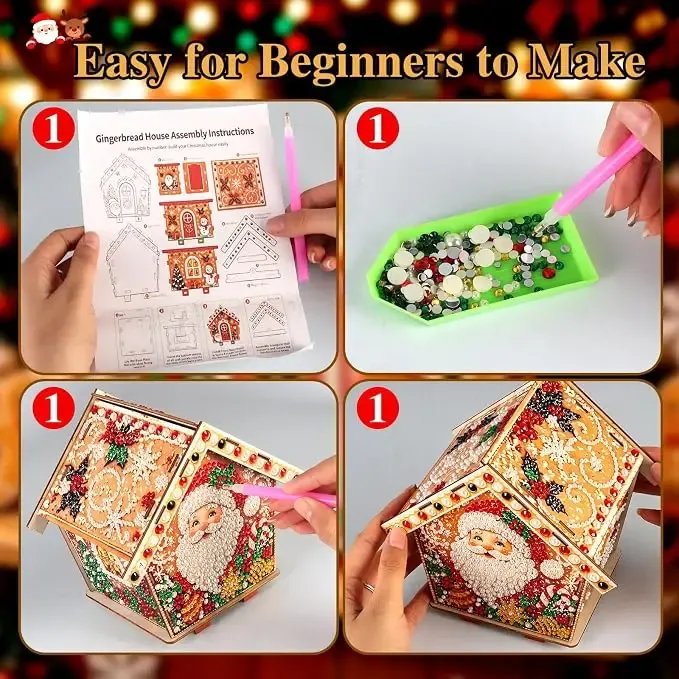 Weihnachtshaus Diamantmalerei Holz 3D Ornamente
