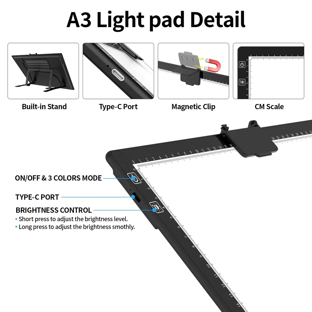 Wiederaufladbares A3 Lichtpad mit Ständer für Diamantmalerei